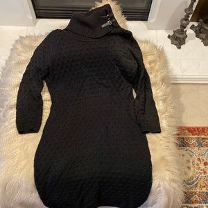 Black looser Cable Knit Hick Neck Sweater Dress